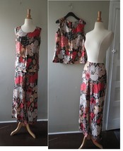 Vintage 1960-70s MOD Disco Groovy Lurex Floral Wide leg pant  top 2pc set M - $49.39
