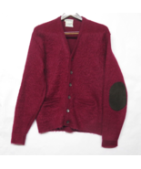 Vtg 50s Red Sweater Men&#39;s Fuzzy Mohair Wool Cardigan Kurt Grunge Sz M In... - £204.08 GBP