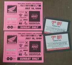 2 Mid-Ohio Sports Car Course 1999 Ticket &amp; Paddock Pass Coupons Vintage - £10.16 GBP