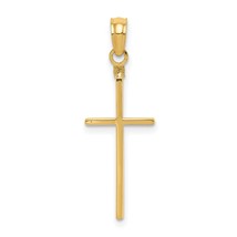 14K Yellow Gold Stick Cross Pendant Charm Jewelry - £119.91 GBP
