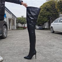 Paris Stiletto Leather Women Thigh High Crotch Dance Boots Pointed Toe Sexy Ladi - £158.89 GBP