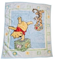 Vintage Disney Winnie the Pooh Tigger Blocks Blue Plush Baby Blanket Pastel - $33.70