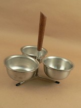 A Swedish modern retro condiment servers, 3 cups each, wood handle stand - $31.67