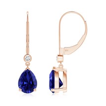 Lab-Grown Blue Sapphire &amp; Diamond Leverback Earrings in 14K Gold (8x6mm, 2.33Ct) - £892.49 GBP