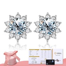 Moissanite Diamond Unusual Halo Sun Flower Stud Earrings for Women 925 Sterling  - £44.38 GBP