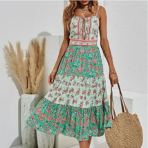 NWT! Gorgeous Mint Floral Tiered Sundress Boho Style Midi Easter Gypsy Hippie - £22.48 GBP