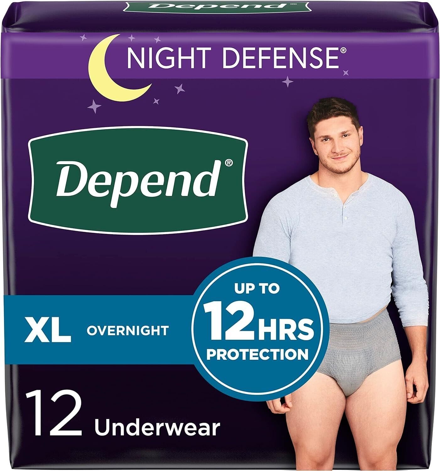 Primary image for Depend Night Defense Overnight Underwear for Men - Size XL, Pack of 12