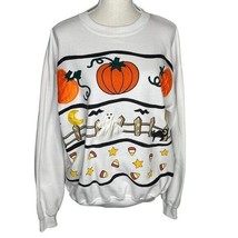 Vintage Halloween Sweatshirt Pumpkins Ghosts Medium - £25.87 GBP