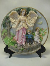 Collector Plate 3-D Wall Plaque  Hanging Guardian Angel Watching Over Kids 1980 - £10.26 GBP