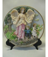 Collector Plate 3-D Wall Plaque  Hanging Guardian Angel Watching Over Ki... - £10.38 GBP
