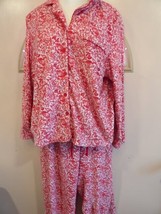 Croft &amp; Barrow Pajama Set XXL Red Floral Faux Fur Polyester Micro Fleece Buttons - £8.17 GBP