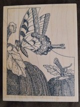 Butterfly With Pumpkins Wood Mounted Rubber Stamp Impression Obsession H1924 New - £15.52 GBP