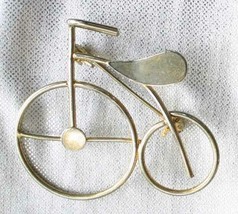 Mid Century Modern Silver-tone Old Fashioned Bicycle Brooch 1970s vintage 1 3/4&quot; - £11.35 GBP