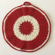 Vintage Handmade Granny Crochet Coaster Potholder Red White Round Revers... - $16.99