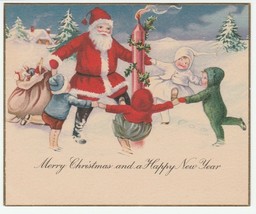 Vintage Christmas Card Santa Claus and Children Dance Around Candle 1928 - £10.05 GBP