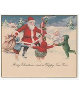 Vintage Christmas Card Santa Claus and Children Dance Around Candle 1928 - £10.07 GBP