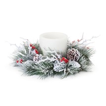 Snowy Pine w/Berry Wreath 20&quot;D PVC (Fits a 6&quot; Candle) - £37.13 GBP