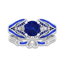 Butterfly Ring Round Cut Blue Bridal Sets Blue Enamel Anniversary Wedding Ring - £113.86 GBP