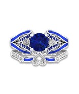 Butterfly Ring Round Cut Blue Bridal Sets Blue Enamel Anniversary Weddin... - $206.46 CAD
