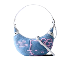 Women&#39;s Handbag Hello Kitty Embroidery Croissant Design Half Moon Shoulder Bag - £21.87 GBP