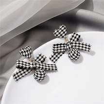 Black Polyster &amp; 18K Gold-Plated Houndstooth Heart Bow Drop Earrings - £10.38 GBP