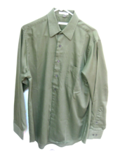 Men&#39;s Geoffrey Beene Dress Shirt Green Sateen Wrinkle Free Button Down  LG 34/35 - £10.38 GBP