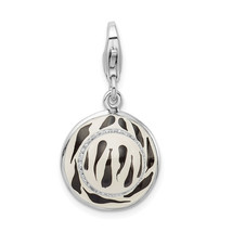 Amore La Vita Silver  Polished 3-D CZ Enameled Zebra Hat Charm with Fancy Lobste - $31.90