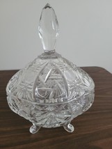 Vintage Crystal Oval Footed Candy Dish Bowl with Lid  hobstar - £26.16 GBP