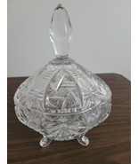 Vintage Crystal Oval Footed Candy Dish Bowl with Lid  hobstar - £25.73 GBP