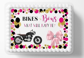 Bikes Or Bows Motorcycle Biker Themed Baby Shower Edible Image Edible Cake Toppe - $16.47