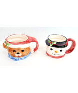 Christmas 3D Coffee Mugs Snowman and Teddy Bear Set Of 2 - $12.99