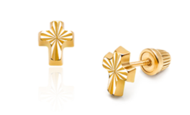 Diamond Cut Cross Christening/Baptism Baby / Children's Earrings - 14K Gold - $64.95