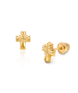 Diamond Cut Cross Christening/Baptism Baby / Children&#39;s Earrings - 14K Gold - $64.95