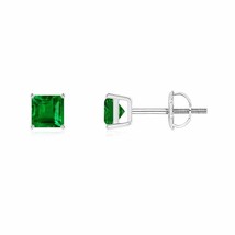 Emerald Square Solitaire Stud Earrings for Women in 14K Gold (Grade-AAAA , 4MM) - £1,335.45 GBP