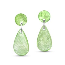 Ocean Trends Green Colored Teardrop Capiz Shell Post Drop Dangle Earrings - £10.58 GBP