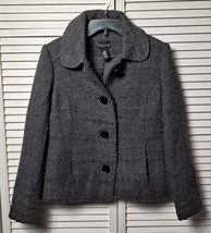 Dialogue Women&#39;s Jacket (S) Grey Tweed Wide Round Neck 4 Button Lined VG... - £11.98 GBP