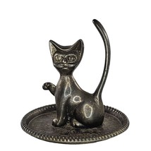 Vintage Silver Plated Cat Kitten Ring Holder Jewelry Dish Hong Kong - £11.87 GBP