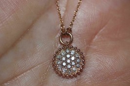 Fine 14K Rose Gold Signed Gabriel &amp; Co. Pave Round Charm Diamond Necklace 17&quot; LG - £402.20 GBP