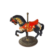 Vtg Black Porcelain Carousel Horse on Brass Base - $26.72