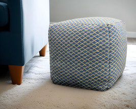 18" Blue and Beige Wool Cube Trellis Pouf Ottoman - $5,987.06 MXN