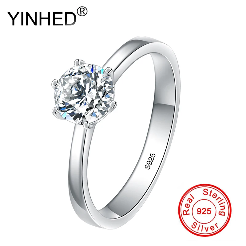 Lose Money Sale! YINHED 100% 925 Sterling Silver Wedding Rings for Women 6 Claw  - £25.56 GBP