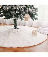 Christmas Tree Skirt, 48 Inch Faux Fur White Tree Skirt with Golden Snow... - £18.35 GBP