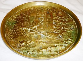 ANTIQUE BRONZE ROUND DISH PLATE PLATTER HUNTER IN A FOREST NUMBERED 1209 - $38.00