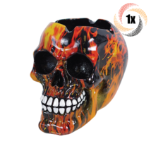 1x Ashtray Skull Flame Design Large Polyresin Ashtray | + 2 Free Tubes - £22.23 GBP