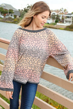 Multicolor Leopard Bell Sleeve Pullover Knit Top - £18.08 GBP
