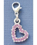 Heart Clip On Charm Pink Crystal Pendant Fit for Link Chain C87 - £3.15 GBP