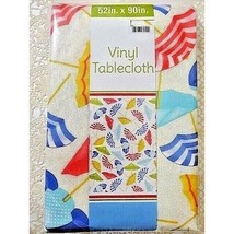 Beach Umbrella Vinyl Tablecloth 52 x 90 PEVA Polyester Waterproof Easy C... - $16.80