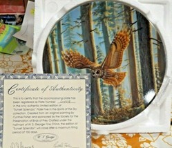 W.L. George Owl Collector Plate Sunset Splendor Spirits of the Sky Series 1992 - £15.14 GBP