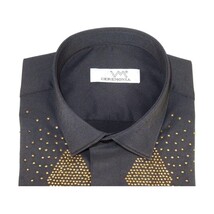 Men CEREMONIA Turkey Shirt 100% Cotton Fancy Rhine Stones #Rio 15 Black Slim Fit image 8