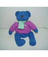 Polo Ralph Lauren 14&quot; Blue Plush Teddy Bear W/ Knit Purple Sweater Scarf... - $37.89 CAD